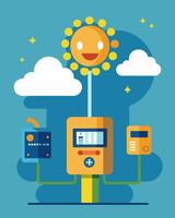 Even on a cloudy day the solarpowered meters continued to function providing reliable service and reducing the need for electricity.. illustration. vector