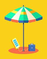 A brightly colored beach umbrella equipped with a powerful solarpowered charger allowing you to chat with friends listen to music and enjoy the sun without ever running out of. vector
