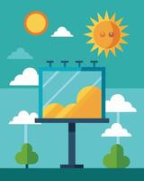 A billboard powered by the everrenewable sun promoting products and services with its catchy visuals.. illustration. vector