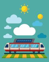 Even on cloudy days the trains solar panels are able to capture enough energy to supplement its traditional power source.. illustration. vector