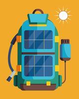 From camping in the wilderness to navigating busy city streets this solar backpack keeps your devices charged and ready for anything.. illustration. vector