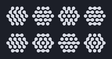 Metaball hexagon shapes. Connected liquid molecule figures, abstract liquid spotted graphic design elements flat illustration set. Honeycomb metaball blob shapes vector