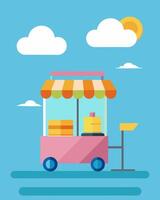 Even on cloudy days the solar panels on the ice cream cart keep the treats chilled and ready to serve.. illustration. vector