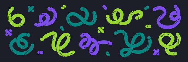 Doodle scribble lines. Abstract colorful shapes, twisted creative minimalist style symbols flat illustration set. Funny childish drawing shapes collection vector