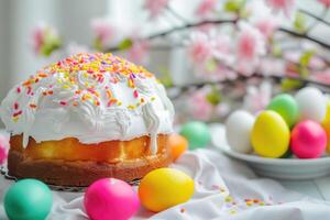 A customary Easter dessert spread with cake and eggs photo