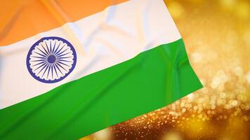 The India flag and gold Bokeh for Background concept 3d rendering. photo