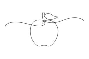 Continuous one single line art drawing of apples icon organic food vector