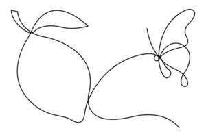 Lemon continuous one single line art drawing of organic healthy fruit concept vector