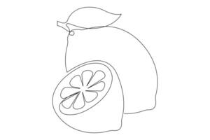 Lemon continuous one single line art drawing of organic healthy fruit concept vector