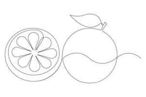 abstract continuous one single line art drawing of icon orange fruit in sketch vector