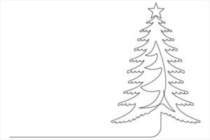 Continuous one Line art of Christmas tree with star on top, pine plant in illustration vector