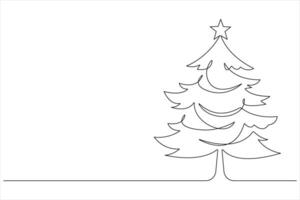 Continuous one Line art of Christmas tree with star on top, pine plant in illustration vector