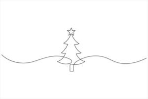 Continuous one Line art of Christmas tree with star on top, pine plant in illustration vector