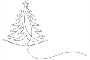 Continuous one Line art of Christmas tree with star on top, pine plant in illustration vector
