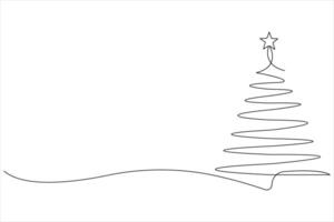Continuous one Line art of Christmas tree with star on top, pine plant in illustration vector