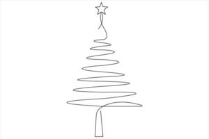 Continuous one Line art of Christmas tree with star on top, pine plant in illustration vector