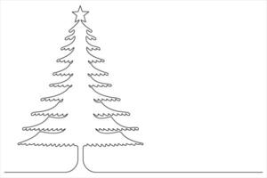 Continuous one Line art of Christmas tree with star on top, pine plant in illustration vector