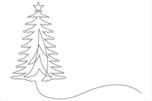 Continuous one Line art of Christmas tree with star on top, pine plant in illustration vector