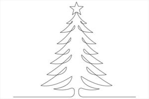 Continuous one Line art of Christmas tree with star on top, pine plant in illustration vector