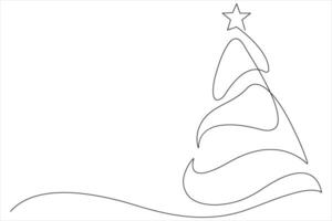Continuous one Line art of Christmas tree with star on top, pine plant in illustration vector