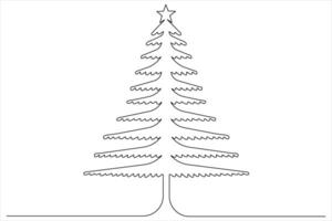 Continuous one Line art of Christmas tree with star on top, pine plant in illustration vector