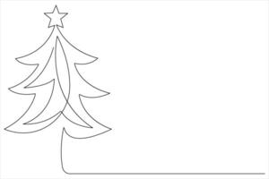 Continuous one Line art of Christmas tree with star on top, pine plant in illustration vector