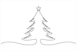 Continuous one Line art of Christmas tree with star on top, pine plant in illustration vector