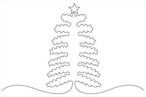 Continuous one Line art of Christmas tree with star on top, pine plant in illustration vector