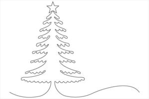 Continuous one Line art of Christmas tree with star on top, pine plant in illustration vector