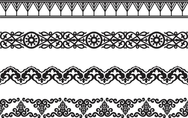 monochrome seamless set of Yakut folk ornaments. Frames and borders of the peoples of the north, tundra