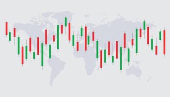 Stock market bar graph, candlestick chart, finance trade data on world map vector
