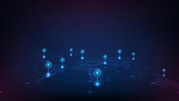 GPS tracking map. Track navigation pins with world map. Futuristic navigate mapping. vector