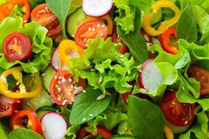 Fresh vegetable salad. Healthy food. Healthy eating concept. Top view close up photo