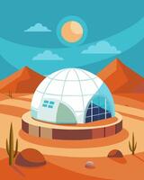 A futuristic domeshaped home in the desert relying solely on solar power to keep its occupants comfortable in the scorching heat.. illustration. vector