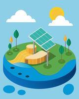 A floating solarpowered art installation on a nearby river bringing attention to the need for clean energy sources in our waterways.. illustration. vector