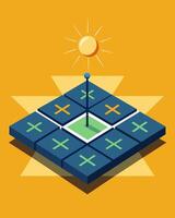 A giant game of tictactoe etched into the ground with solar panels on each square to provide power for heated games.. illustration. vector