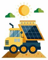 A front loader adorned with solar panels powered by the sun to handle large quantities of earth and debris.. illustration. vector