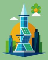 A fusion of modern architecture and ecofriendly technology a skyscrapers solar panels are crafted into unique shapes adding visual interest to the building.. illustration. vector