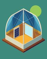 A freestanding transparent tent showcasing its solar panels ideal for stargazing and solar charging simultaneously.. illustration. vector