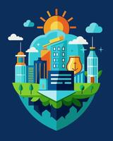 A futuristic city protected from pollution and extreme weather events with the help of solar energy.. illustration. vector