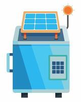 A fixed ice maker that uses solar panels to power its production eliminating the need for electricity or batteries.. illustration. vector