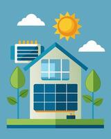 A highly efficient cooling system that with the help of solar panels can maintain a consistent and comfortable indoor temperature regardless of the weather outside.. illustration. vector