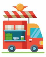 A food truck outfitted with a solarpowered vending machine able to provide food and beverages to hungry festivalgoers without relying on a generator.. illustration. vector