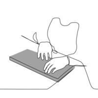 human hands typing on the keyboard top view - one line art vector