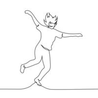 woman jumps to his full height, he is joyful and happy - one line art . concept of delight, skipping, tripping, sprung, lope vector