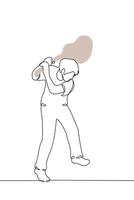 man stands at full height swinging a guitar - one line art . music hater concept, musician hysteria vector