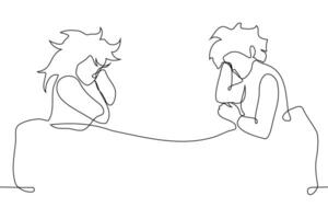 women sleeping under one blanket far apart with empty space between them - one line art . concept of girlfriends, sisters sleeping together, lesbian couple in a quarrel, bedding and sleep vector
