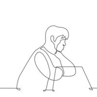 man sitting at the table pouting his lips - one line drawing . concept touchy person vector