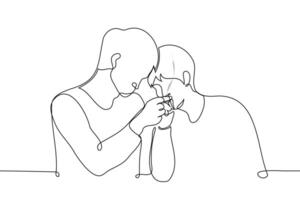 man gives a light from his cigarette to another man - one line art . concept lighting a cigarette, smoking vector