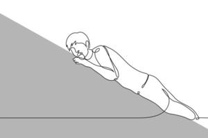 man rolls down an inclined surface screaming - one line art . concept fall, metaphor social fall vector